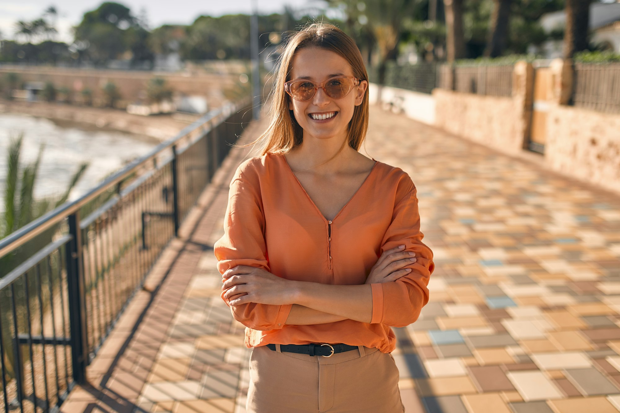 Business lady riding scooter